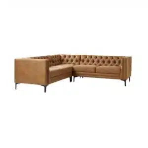 Brown sectional sofa with tufted design, suitable for event rentals and modular furniture arrangements.