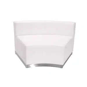 White modular corner chair with sleek design and metallic base, suitable for event rentals and modern decor.
